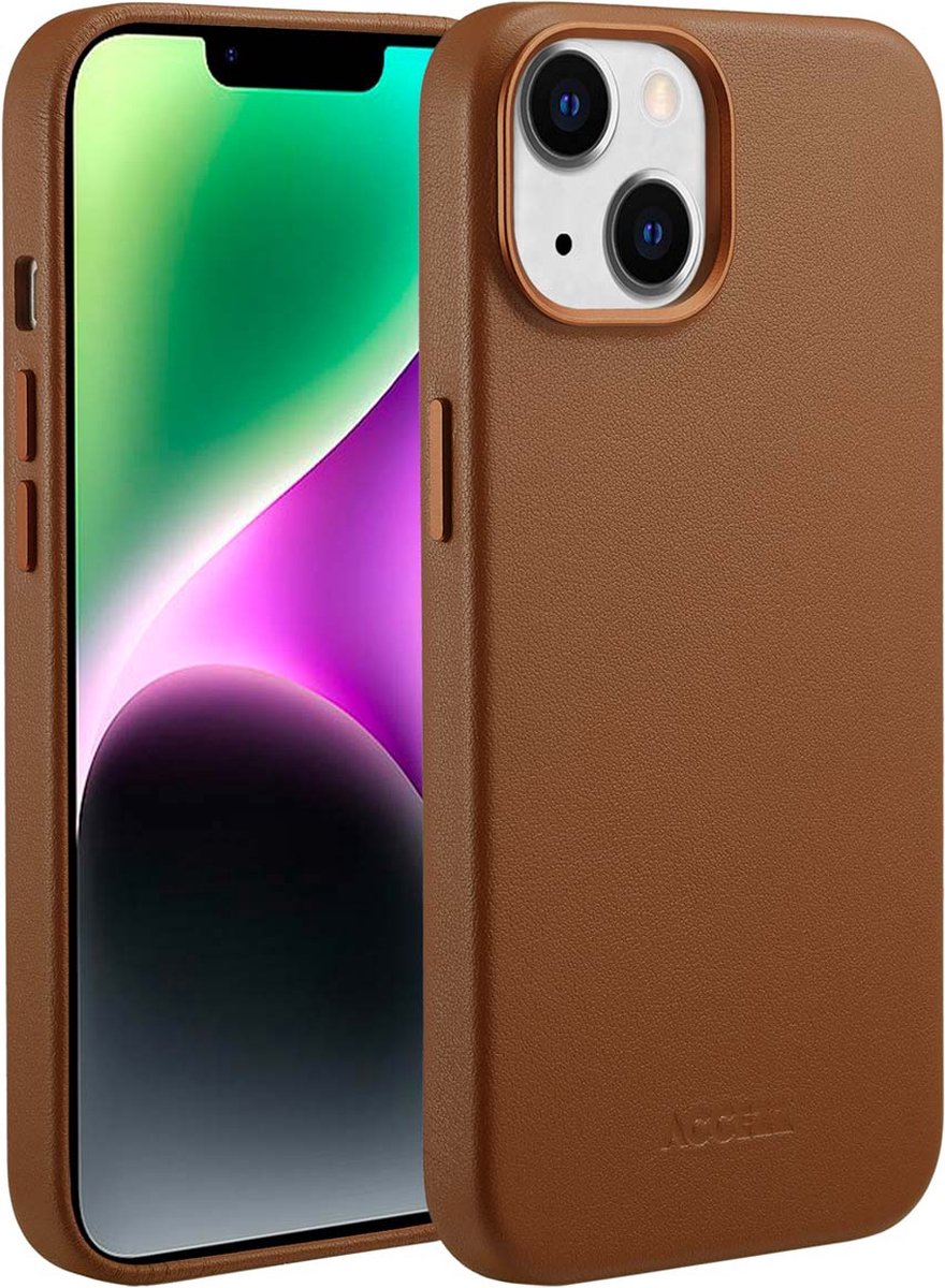 Accezz Hoesje Geschikt voor iPhone 14 Hoesje - Accezz Geschikt voor MagSafe Leather Backcover - Bruin