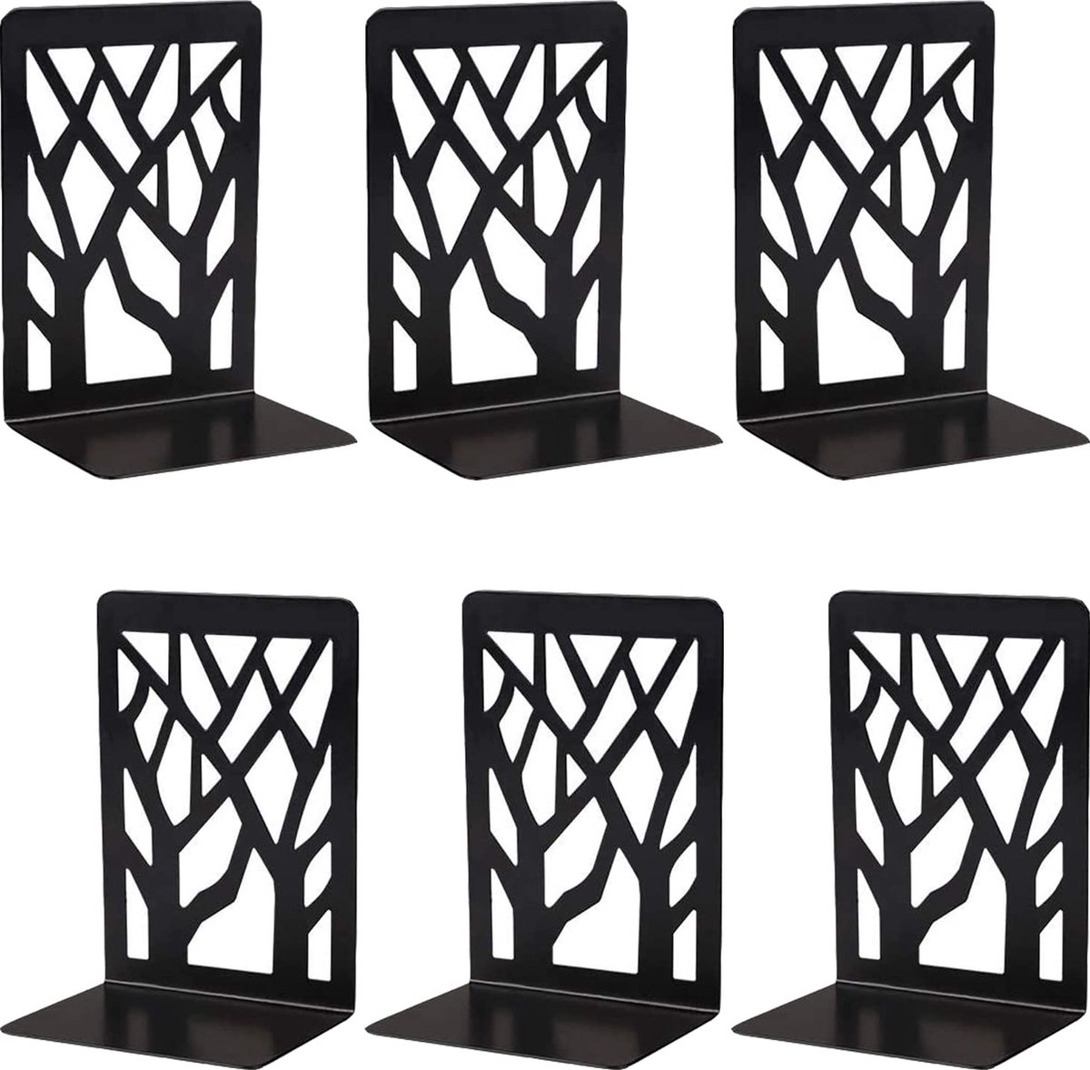 La'Moussawi ® Decoratieve Metalen Boekenhouders met Boomdesign voor Diverse Gebruiken, Antislip Ontwerp, Zwart, 3 Paar