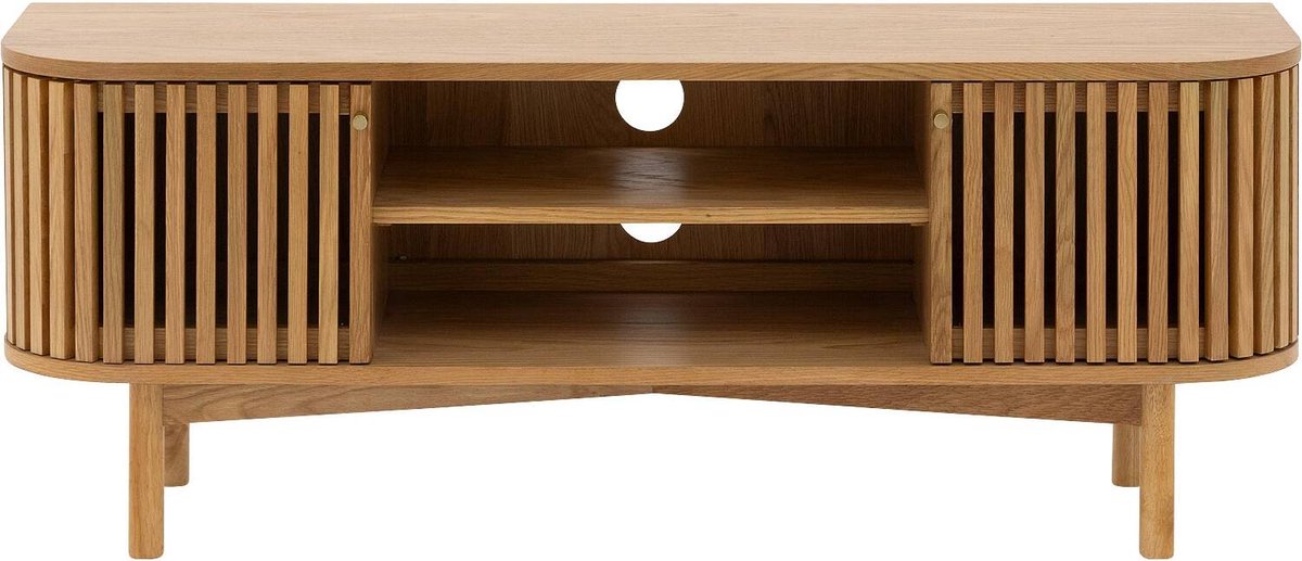 Goossens Tv Meubel Soho, 2 Deuren 2 Open Vakken 130 Cm Breed - Hout Blank