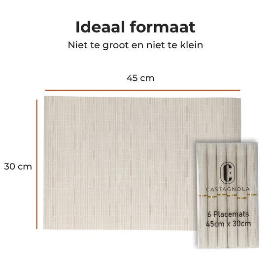 Castagnola PVC - Set de table en plastique - Dessous de verre hydrofuge - Dessous de verre - Napperons en plastique - 6 pièces - 45 x 30 cm - Beige