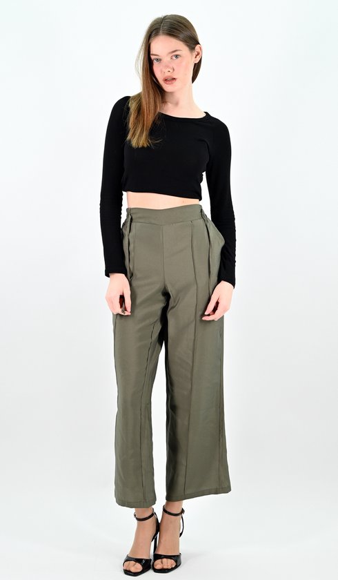 YesMooi - Wide Leg Culotte Broek - Khaki - 3XL (46) - Pantalon Dames Luchtige Broek