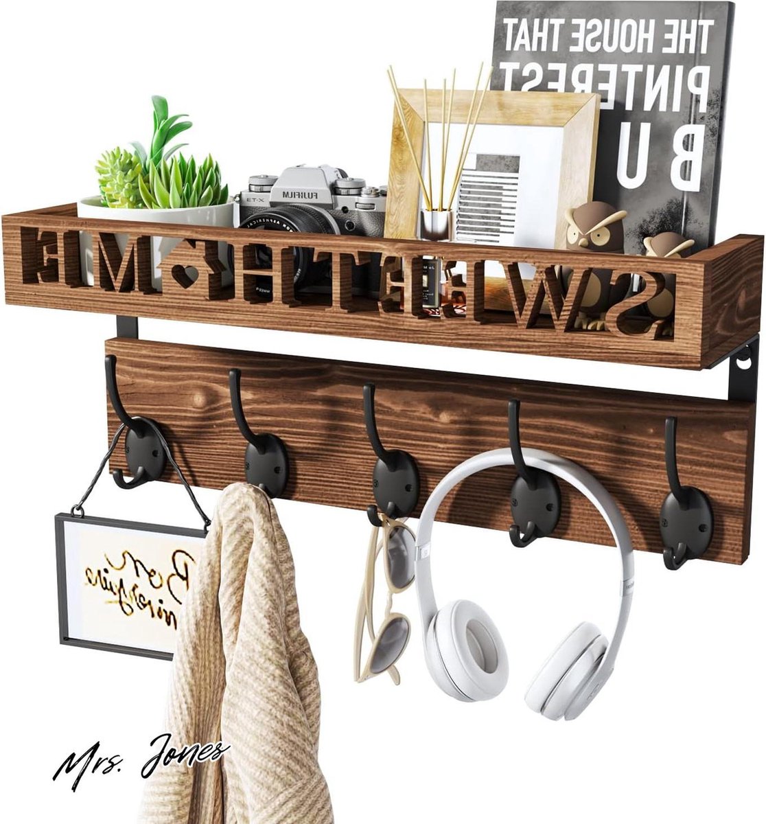 Mrs. Jones Kapstokhaken Wandmontage met Houten Kapstok voor Muur - Ophangen Hoeden Kleding Entree Woonkamer Slaapkamer . multiple