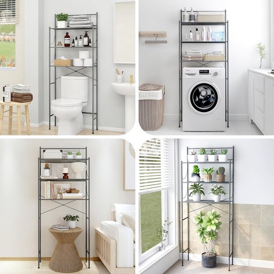 Wasmachinekast Wasmachinerek, 3-laags wasmachinerek, wasrek boven toilet/ wasmachine Opbergrek Badkamer Organizer Houder