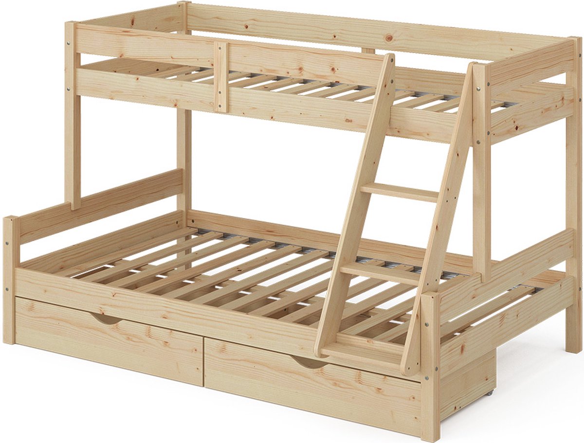Vitalispa Everest Stapelbed – 120x200 / 80x200 cm met laden Natuurlijk hout