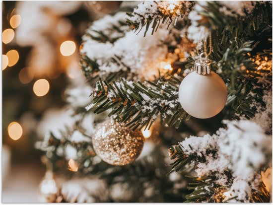 Poster 40x30 cm - Kerst - Kerstboom - Winter - Binnen - Sneeuw - Posters - Kamer decoratie - Wanddecoratie woonkamer - Muurdecoratie slaapkamer - Kerstversiering - Kerstdecoratie voor binnen - Kerstmis