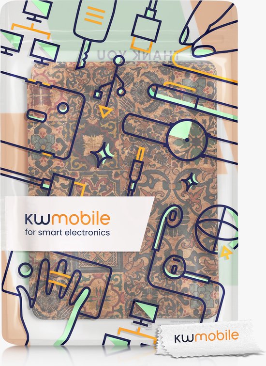 kwmobile Cork Case Compatible with Amazon Kindle Paperwhite 11. Generation 2021 - Book Style Protective e-Reader Flip Cover Folio Case - Pattern Brown / Blue / Red — afbeelding 2