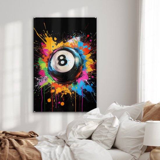 MuchoWow® Peinture sur verre 80x120 cm - Peinture acrylique sur verre - Graffiti - Sport - Boule de Pool - Photo sur verre - Décoration murale salon - Décoration murale chambre - Peintures