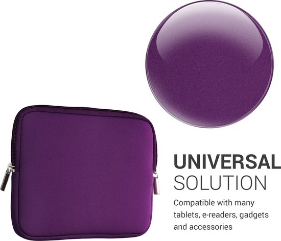 kwmobile Neoprene e-Reader Pouch Size 6,8-7" eReader - Universal eBook Sleeve Case with Zipper - Violet van Merkloos — afbeelding 5