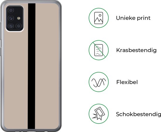 Telefoonhoesje Geschikt voor Samsung Galaxy A52 5G hoesje - Beige - Zwart - Streep - Minimalistisch - Siliconen Telefoonhoesje Telefoonhoesje