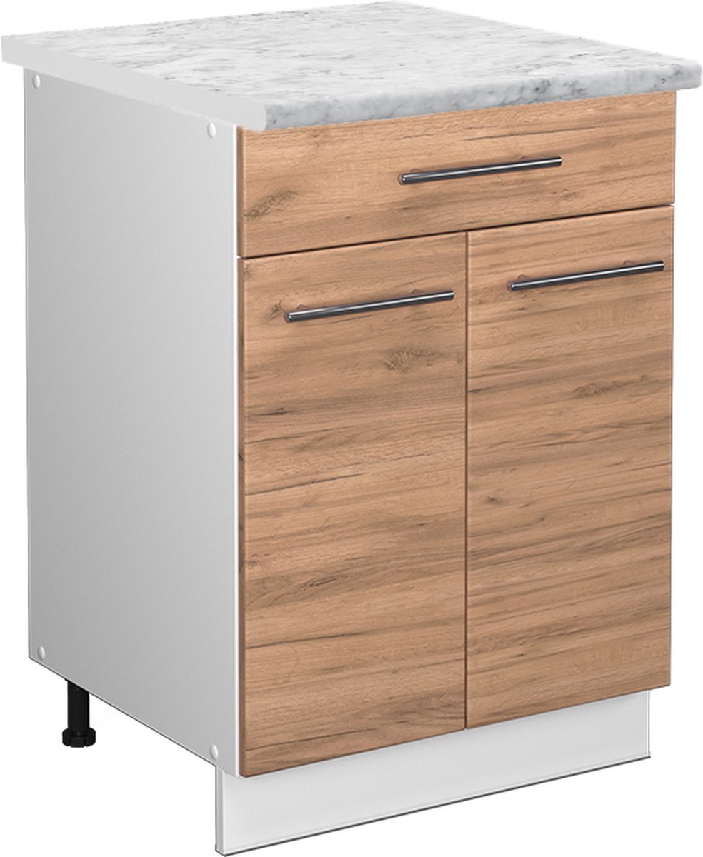 Vicco Fame-Line Keukenonderkast – 60 cm met lade, WB Marmer Krachtige eik goud Goudkleurig Eiken/Wit