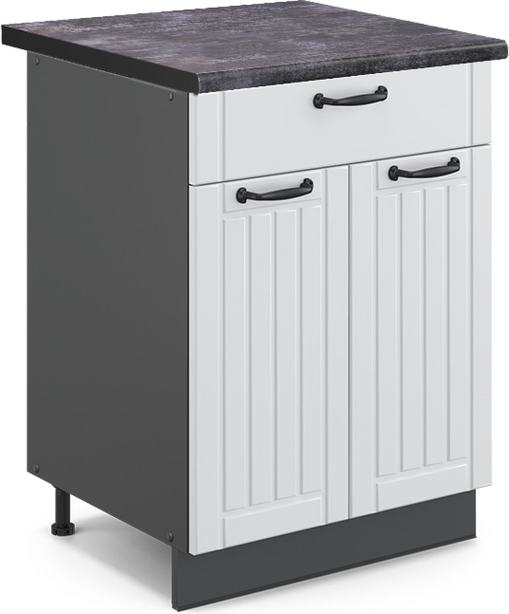 Vicco Fame-Line Keukenonderkast – 60 cm met lade, WB Antraciet Wit Landhuis Wit landelijk/Antraciet