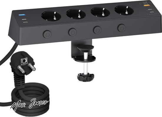 Tafelstopcontact met USB C PD 20W, 3-Voudig Stekkerdoos