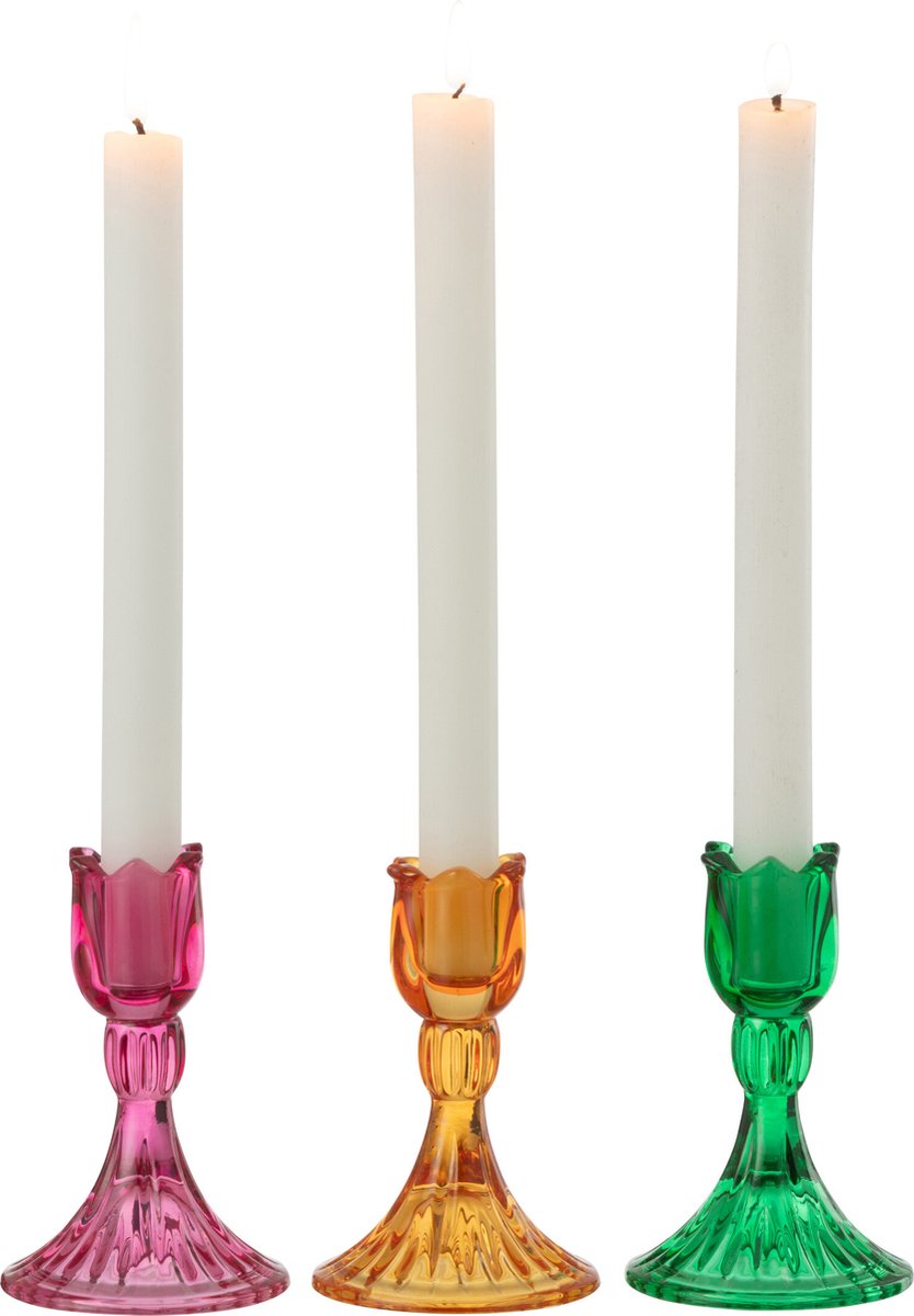 J-Line kandelaar Tulp - glas - mix - 3 stuks Multi