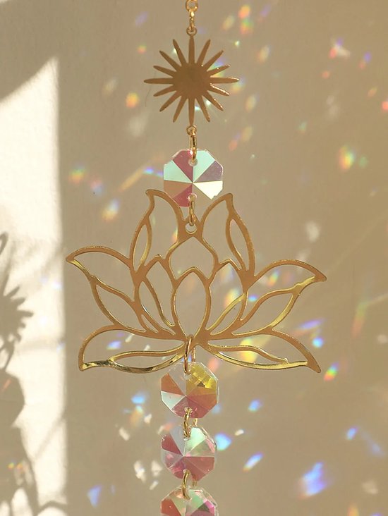 Byla - Pendentif Sun Catcher - Dromenvanger - Pendentif en cristal - Décoration de fenêtre - Or - Lotus - 3