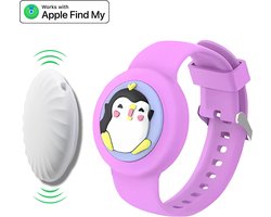 MicFlip - Armband kind geschikt voor Apple Airtag - Inclusief tracker - Tracker kind - MFI gecertificeerd door Apple - Bluetooth tracker - Onbeperkte lokalisering - Zonder abonnement - Met geluidssignaal - Waterdicht - Pinguïn