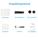 Inhoud van de verpakking: planken, kabelbinders, connectoren, hamer en handleiding.