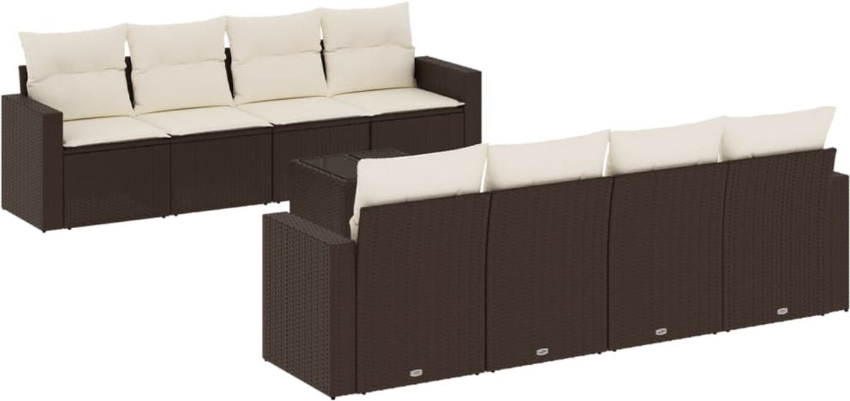 vidaXL 9-delige - Loungeset - met - kussens - poly - rattan - bruin