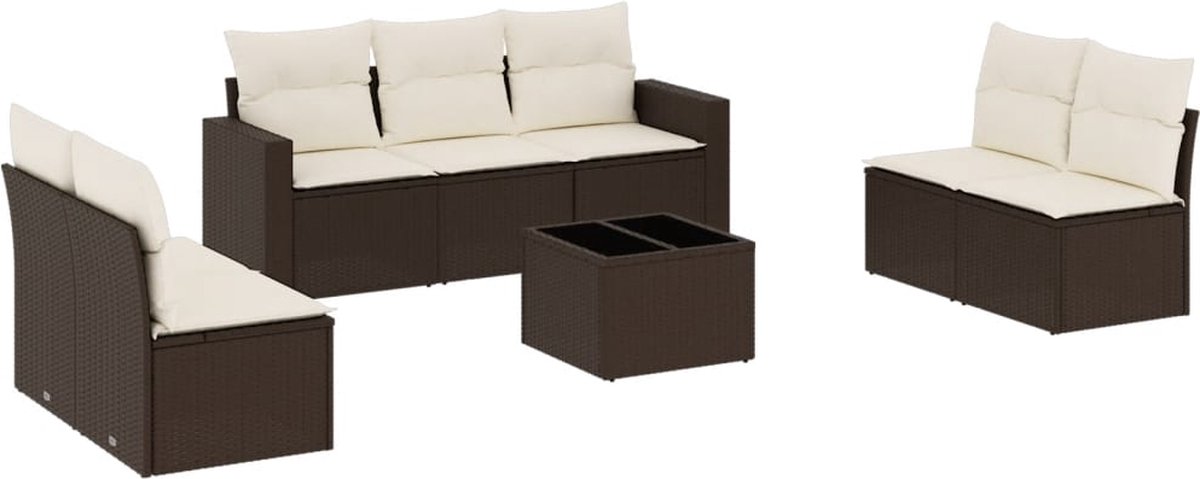 vidaXL 8-delige - Loungeset - met - kussens - poly - rattan - bruin