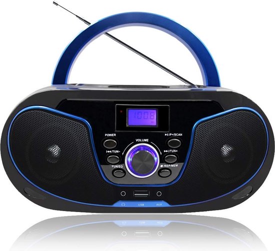 Gueray Draagbare Bluetooth cd-speler met luidsprekers, 3600 mAh, oplaadbare vintage cd-speler voor thuis, retro eikenhout, cd-speler, FM-radio met afstandsbediening, ondersteunt USB AUX weergave