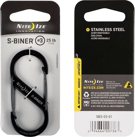 NITE Ize NI-SB3-03-01 Karabijn S-Biner Gr. 3 67 mm x 29 mm 1 stuk(s)