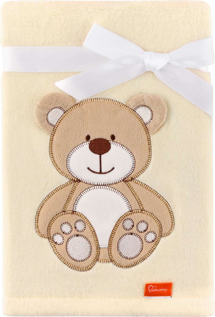 Be Mammy Babydeken - Dekbed - Kinderdeken - Wiegdeken - Dekentje Baby - 76 x 102 cm - Ecru - Beer - BE-BE20-168-BBL