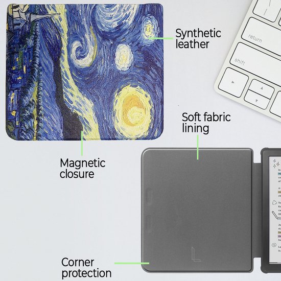 Lunso Geschikt voor Kobo Libra Colour hoes (7 inch) - sleepcover - Van Gogh Sterrennacht van Merkloos — afbeelding 5