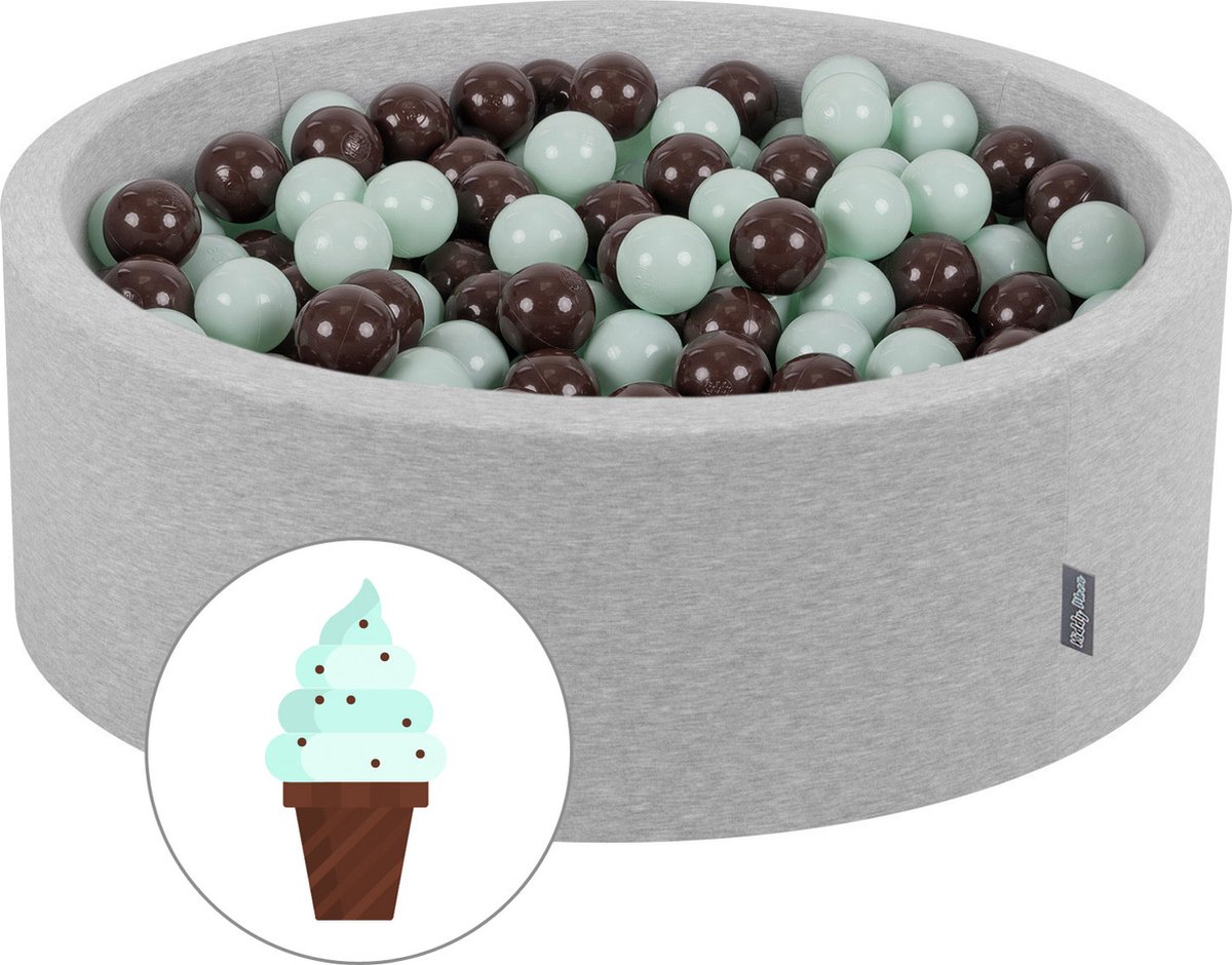 KiddyMoon Ballenbad voor kinderen met 200 kleurrijke ballen ∅7cm 90x30cm - Ballenbak voor Baby's rond - Ballenbak ballen - Met schuimvulling - Ballenbad foam - Voor sensorische - Chocolade: Munt Bruin