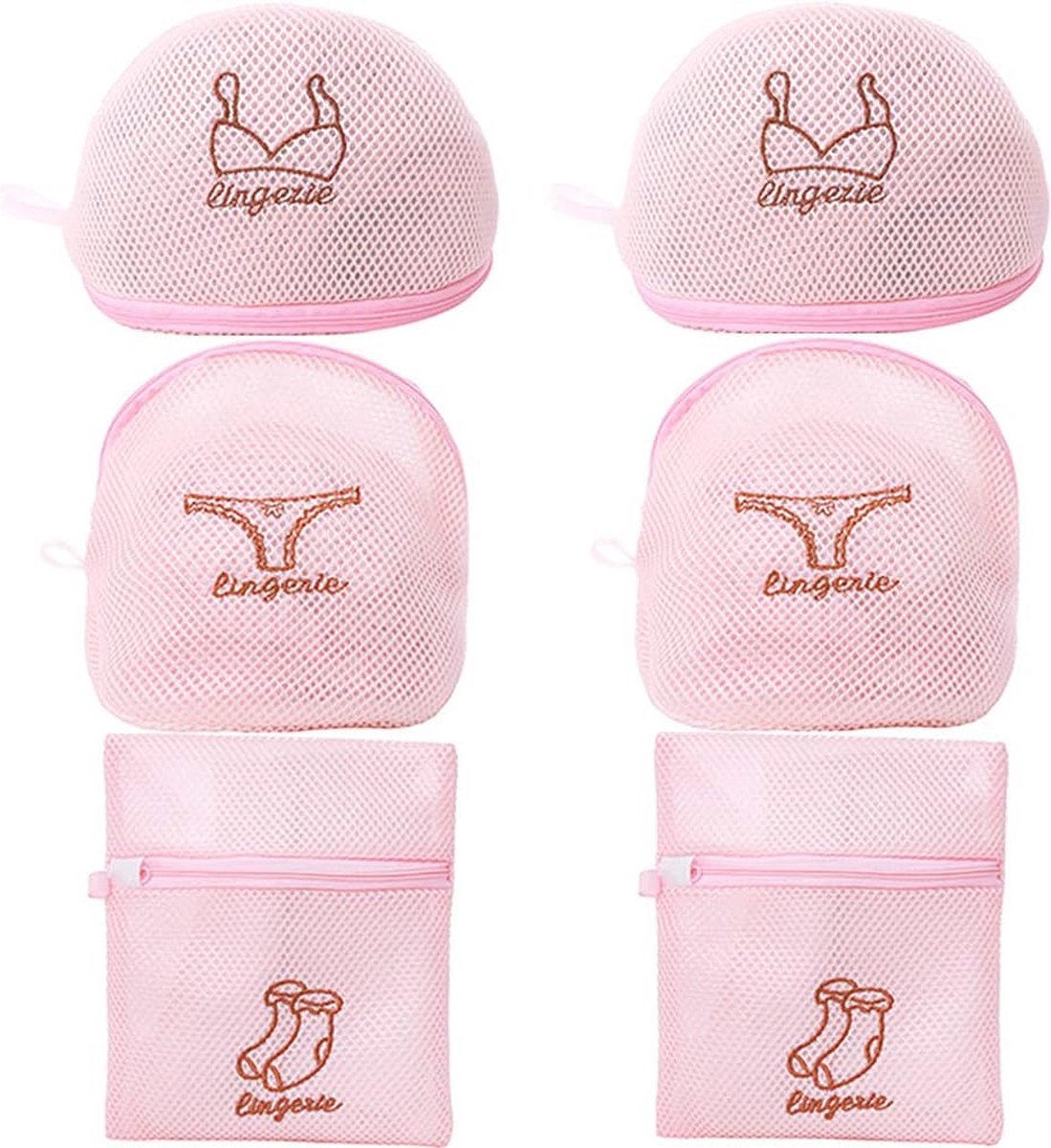 Herbruikbare Waszak voor Wasmachine - Set van 6 (2x BH, 2x Lingerie, 2x Sokken) - Roze