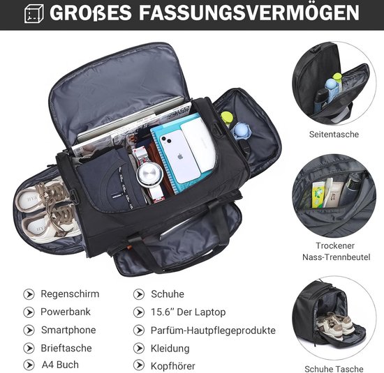 MIER Grote sporttas waterdichte sportrugzak met schoenenvak om te zetten in rugzak, 45 l/60 l/90 l
