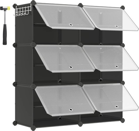 WOLTU Schoenenrek met 6 vakken, schoenenopslag voor 24 paar schoenen, schoenenkast voor hal, woonkamer, slaapkamer, schoenenorganizer met deuren, van modulaire PP-platen, wit