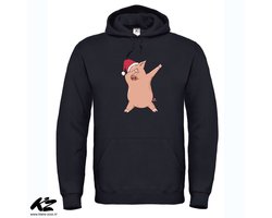 Dabbing Christmas Pig - Unisex Hoodie - XL - Zwart
