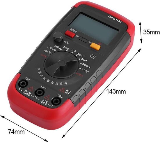 Misuratore capacità condensatore, tester digitale LCD 0,1 pF-20.000 µF con alimentazione a batteria for uso elettronica