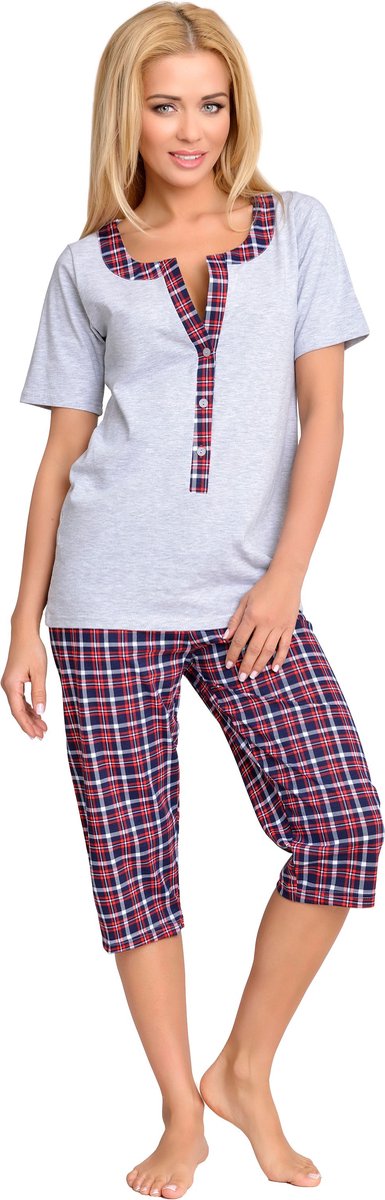 Be Mammy Dames Pyjama – Verpleegpyjama - Korte mouwen - Korte broek - Katoen – Melange – M – BE-TR-988