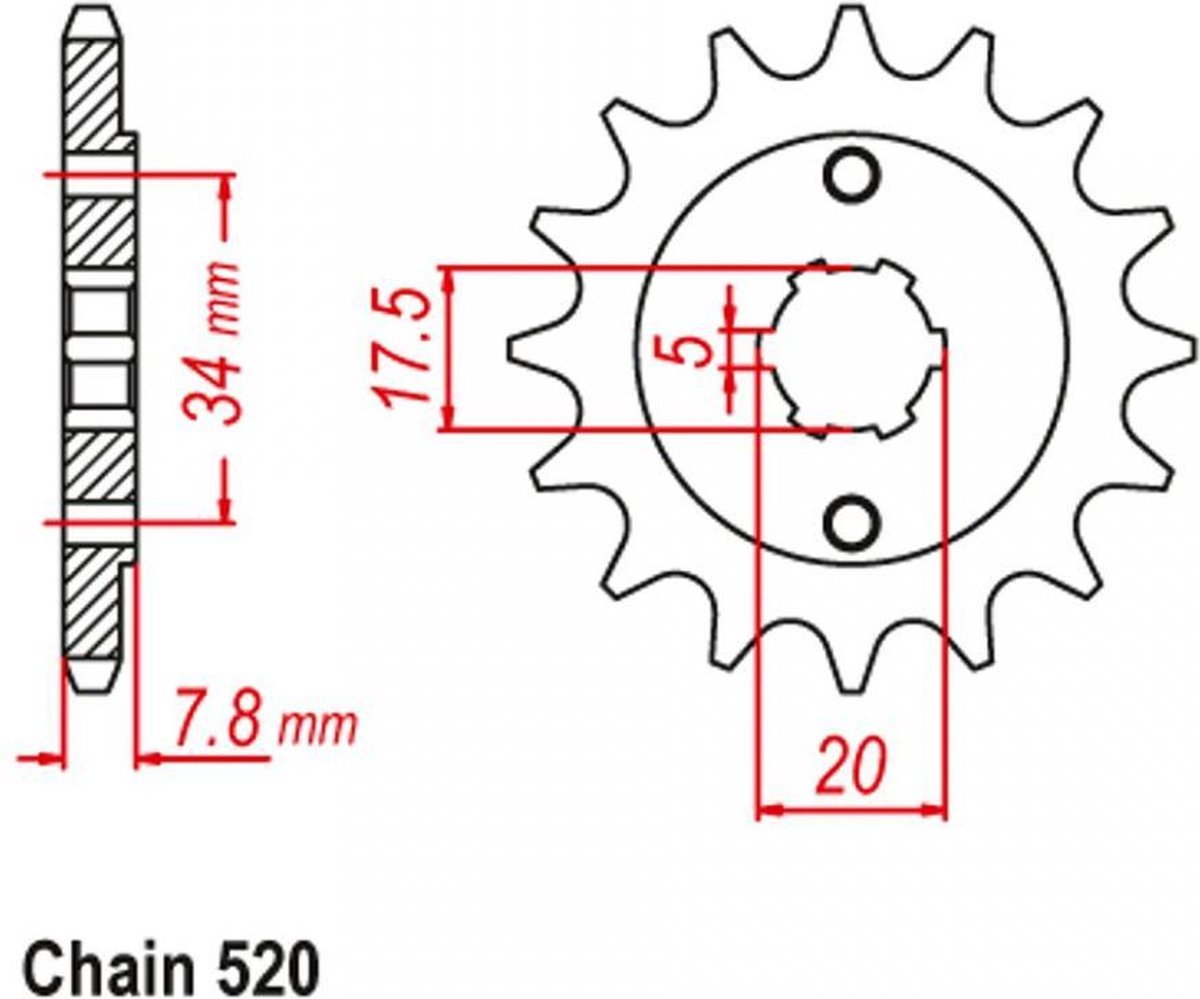 versnellingsbak tandwiel jt tandwielen voor motor honda 125 shadow 1999 tot 2007 jtf327.14 / 14 tanden niet 520 nieuw