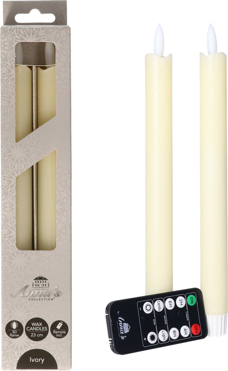 Anna's Collection LED dinerkaarsen - 4x - ivoor - 23 cm - met afstandsbediening Creme