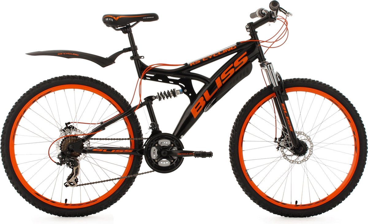 KS Cycling Fiets 26 inch fully mountainbike Bliss zwart oranje 47 cm