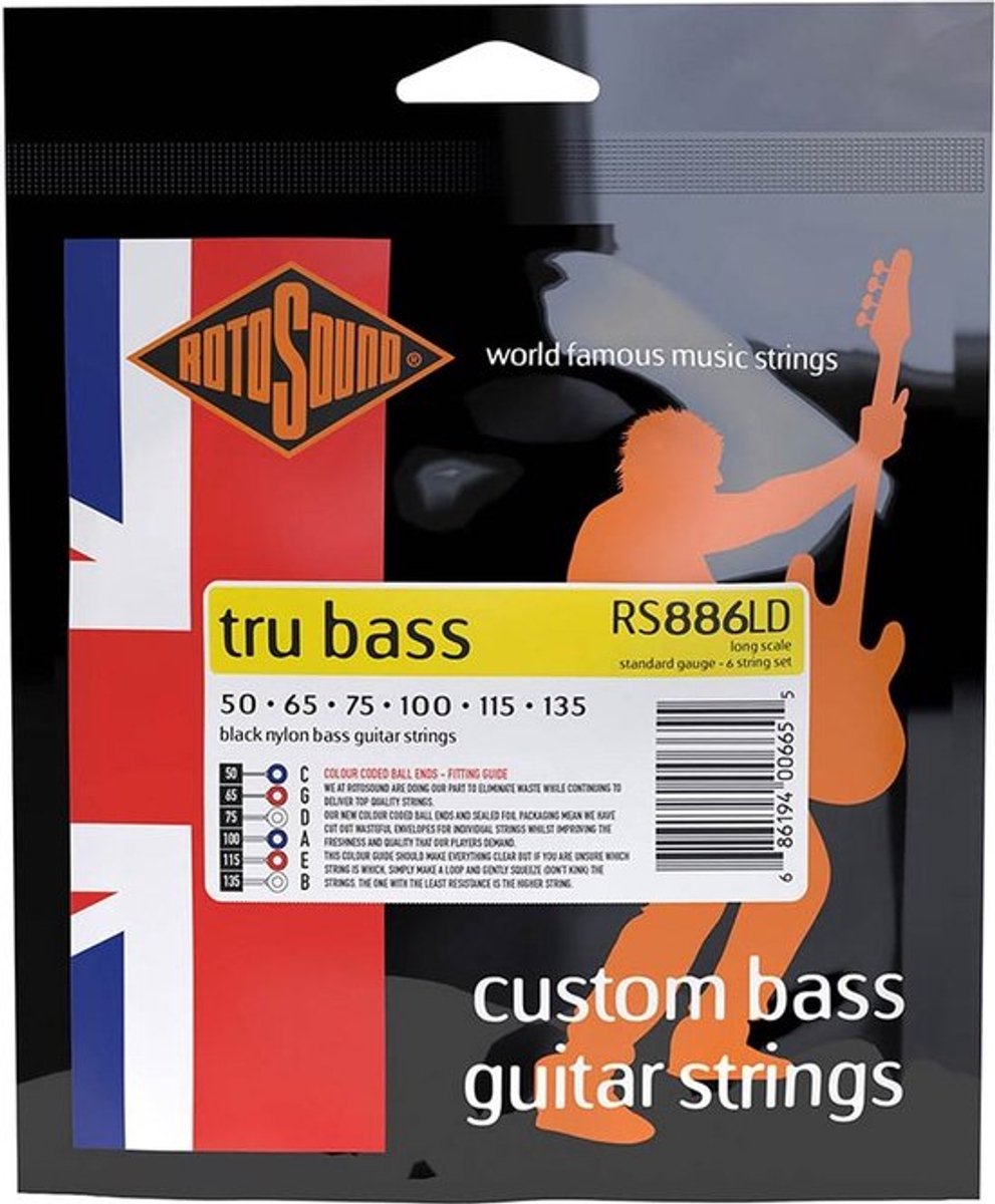 Rotosound RS886LD Tru Bass 88 Snaarset Elektrische Bas 6 Zwart Nylon