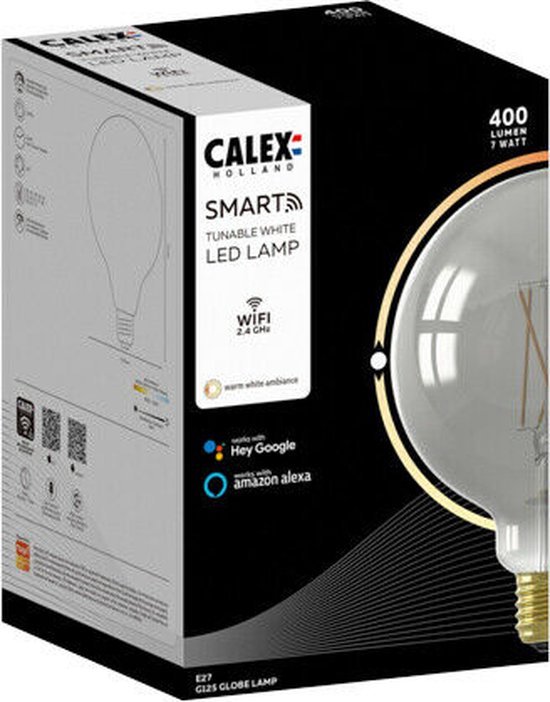 Calex Smart LED Lamp - Wifi Filament Verlichting - Globe 12,5cm - E27 - Slimme Bulb - Dimbaar - 7W