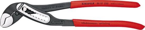 Gepolijste Knipex Alligator waterpomptang 250mm met rode handvatten.