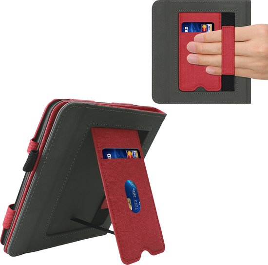 kwmobile flip cover voor e-reader - geschikt voor Pocketbook InkPad 3 / 3 Pro / Color / Vivlio InkPad 3 - Van imitatieleer en -suède - In rood / donkergrijs van kwmobile — afbeelding 2