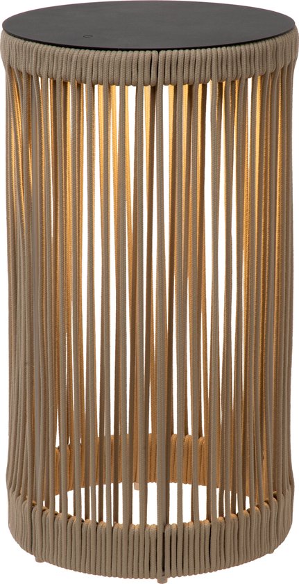 Lucide PINGI – Oplaadbare Vloerlamp Binnen/Buiten – Accu/Batterij – Ø 33,5 cm – LED 3 StepDim – 1x3W 3000K – IP44 – Taupe – Japandi