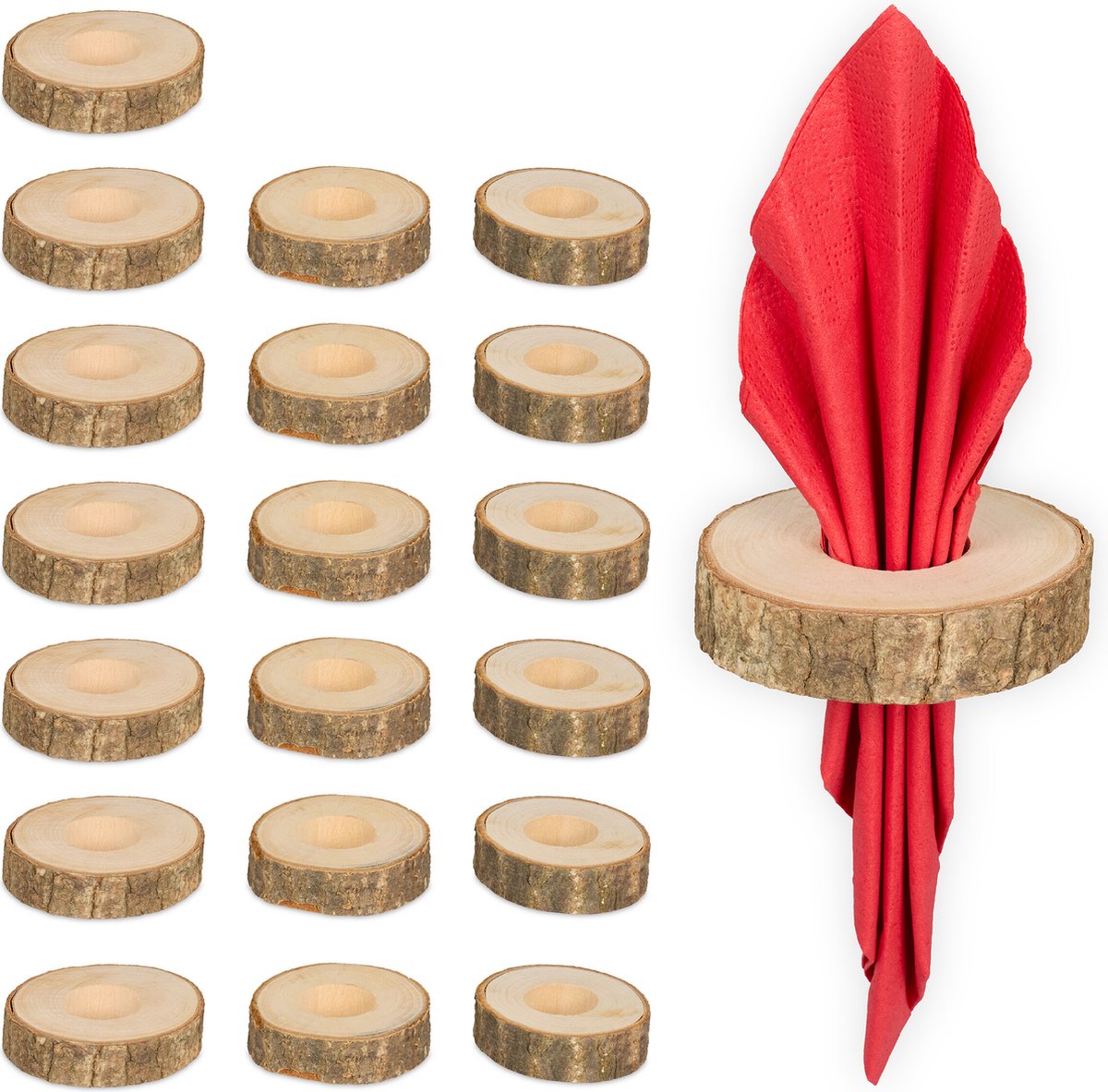 houten servetringen - set van 20 - boomschors - 2 x 7 cm - boomschijf