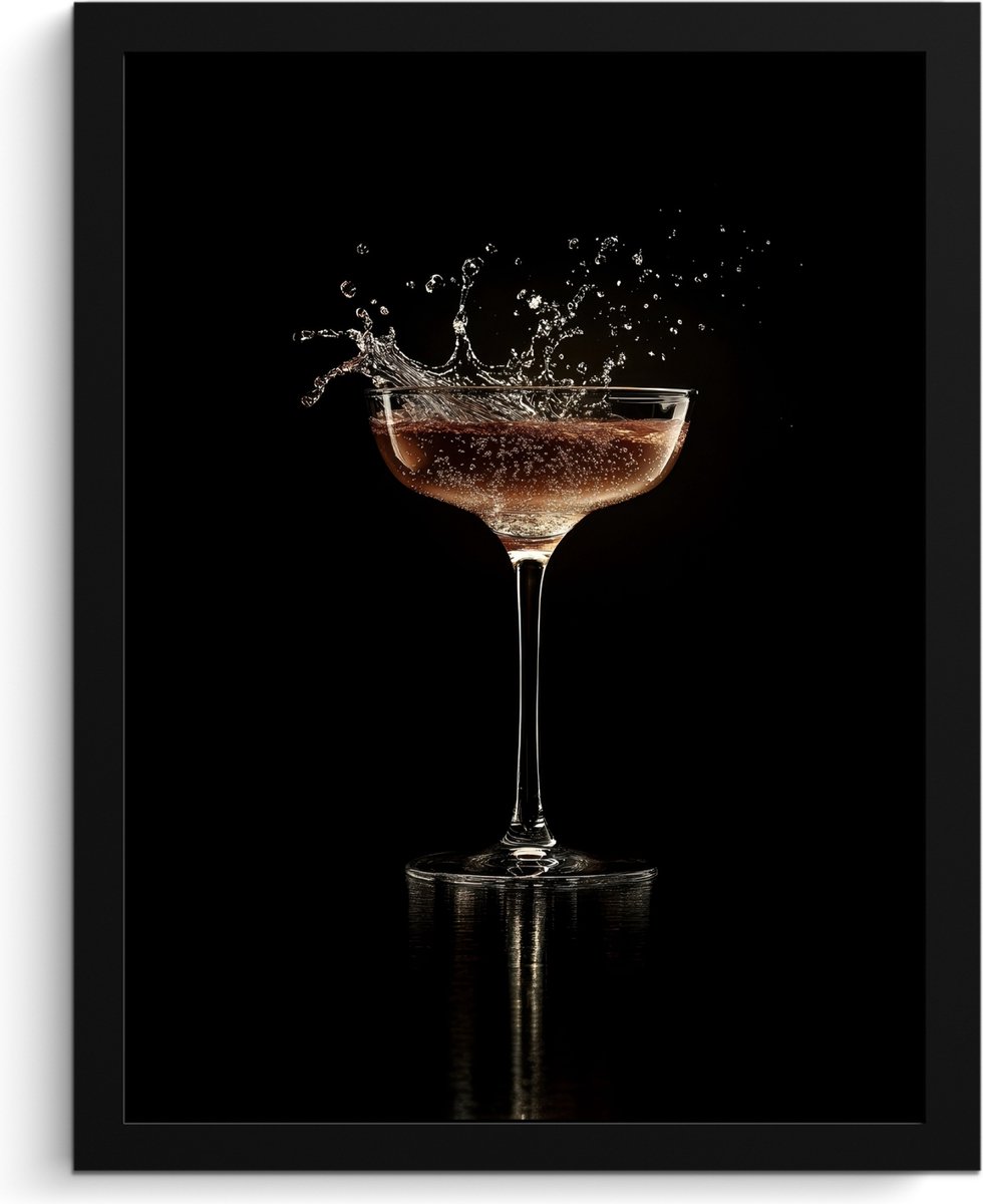 FrameYourWall Fotolijst inclusief poster - Posterlijst 30x40 cm - Posters - Cocktail - Zwart - Spetters - Glas - Foto in lijst - Keuken decoratie muur - Wanddecoratie accessoires - Muurdecoratie - Schilderijen Cocktail - Spetters
