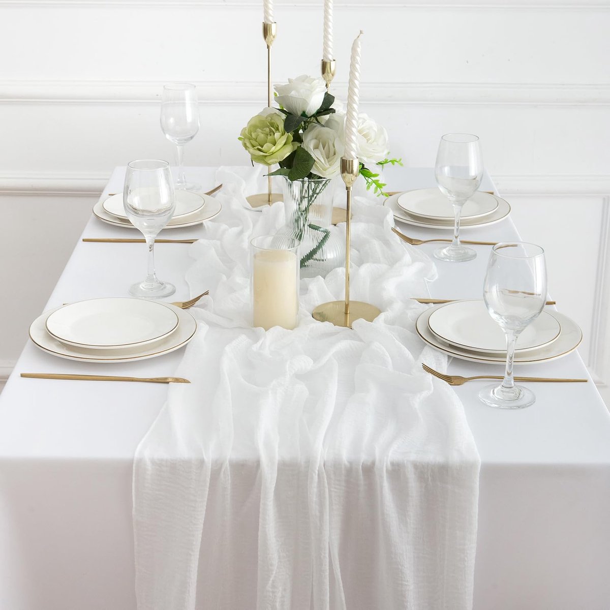 Goodivery ® Romantische Set van 2 Witte Tafellopers voor Bohemian Stijl Decoratie