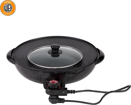 WizBay Premium Select® 2 in 1 Dual Aziatische Shabu HotPot - Hot pot - Funcooking - 1 Bouillon Gedeelten - Grill - Gourmetten - Fondue - 3 tot 5 personen - 1200W - Anti Aanbak Laag - Rond 38cm — afbeelding 4