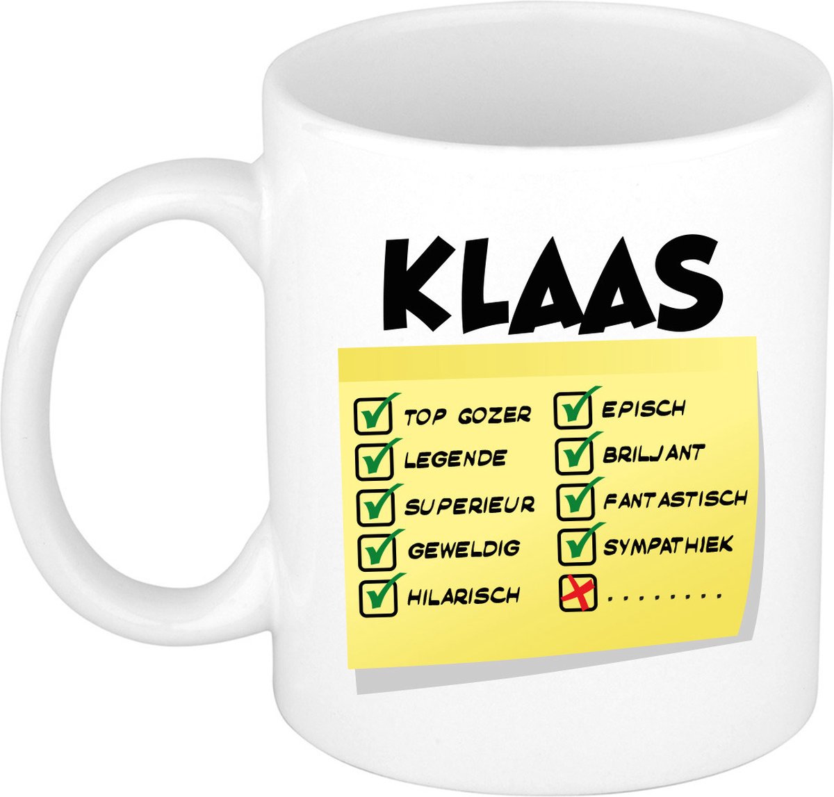Bellatio Decorations Naam mok Klaas - wit - top gozer - keramiek - 300 ml - cadeau collega beker