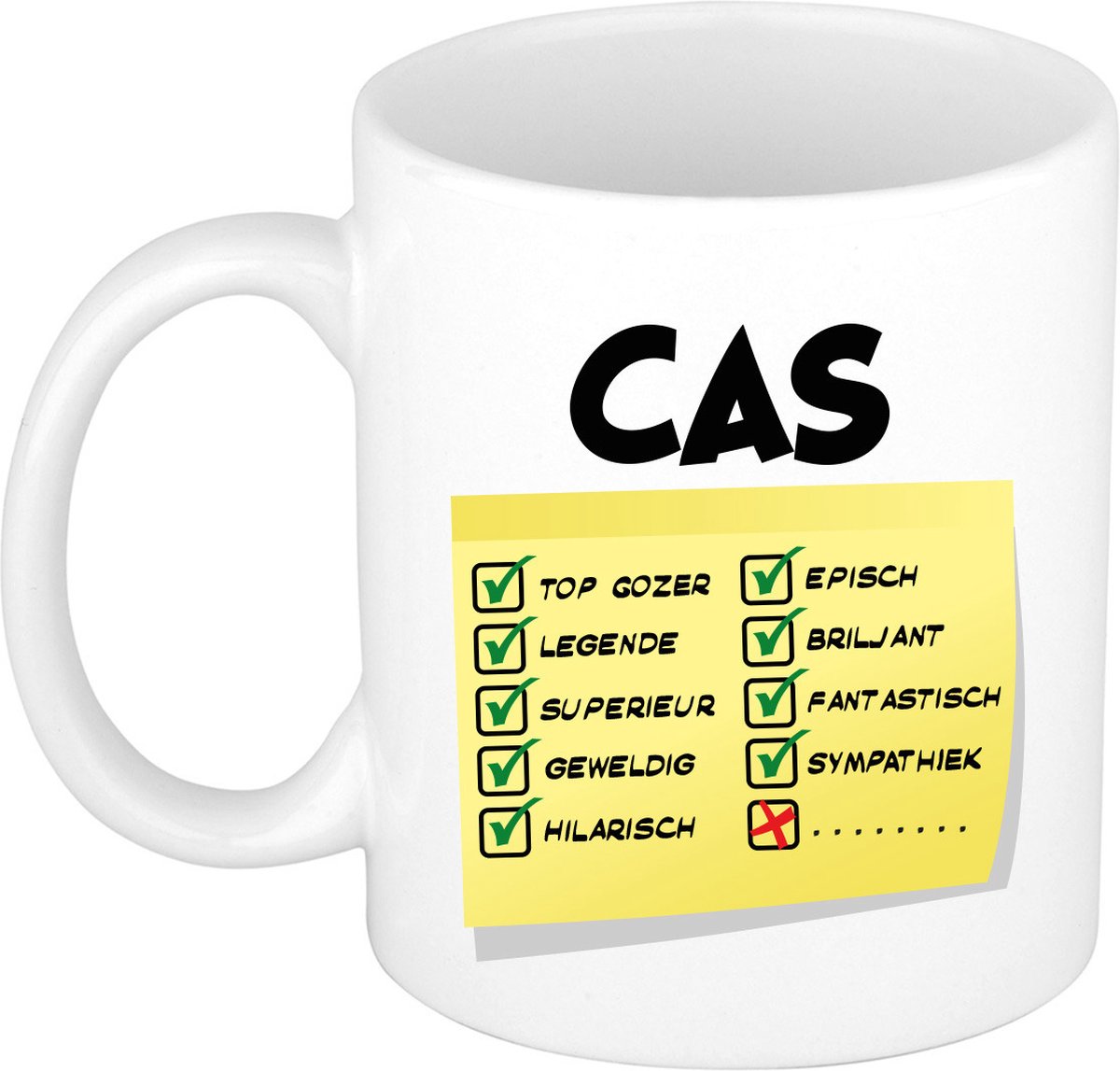 Bellatio Decorations Naam mok Cas - wit - top gozer - keramiek - 300 ml - cadeau collega beker
