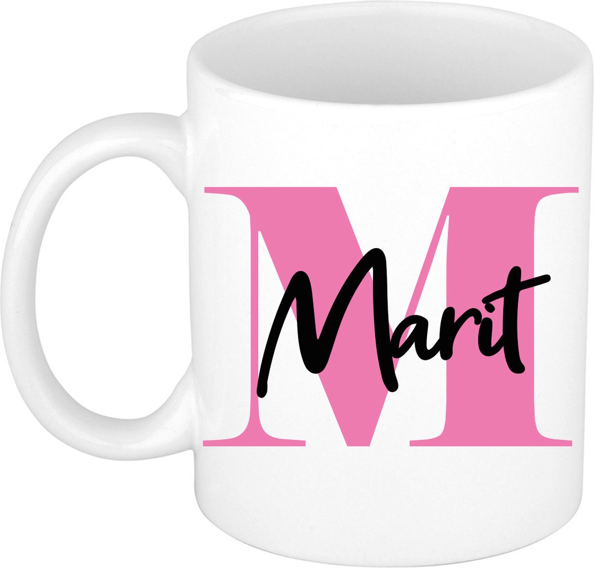 Bellatio Decorations Naam mok Marit - roze - wit - keramiek - 300 ml - cadeau beker