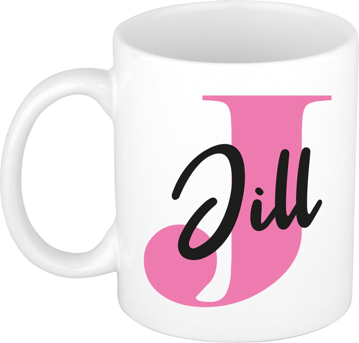 Bellatio Decorations Naam mok Jill - roze - wit - keramiek - 300 ml - cadeau beker