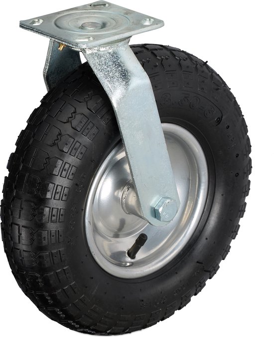 Relaxdays bokwiel luchtband, set van 2, 3.00-4, tot 120 kg, rubberen, stalen plaatje, zwaarlast, rubber, zwart-zilver